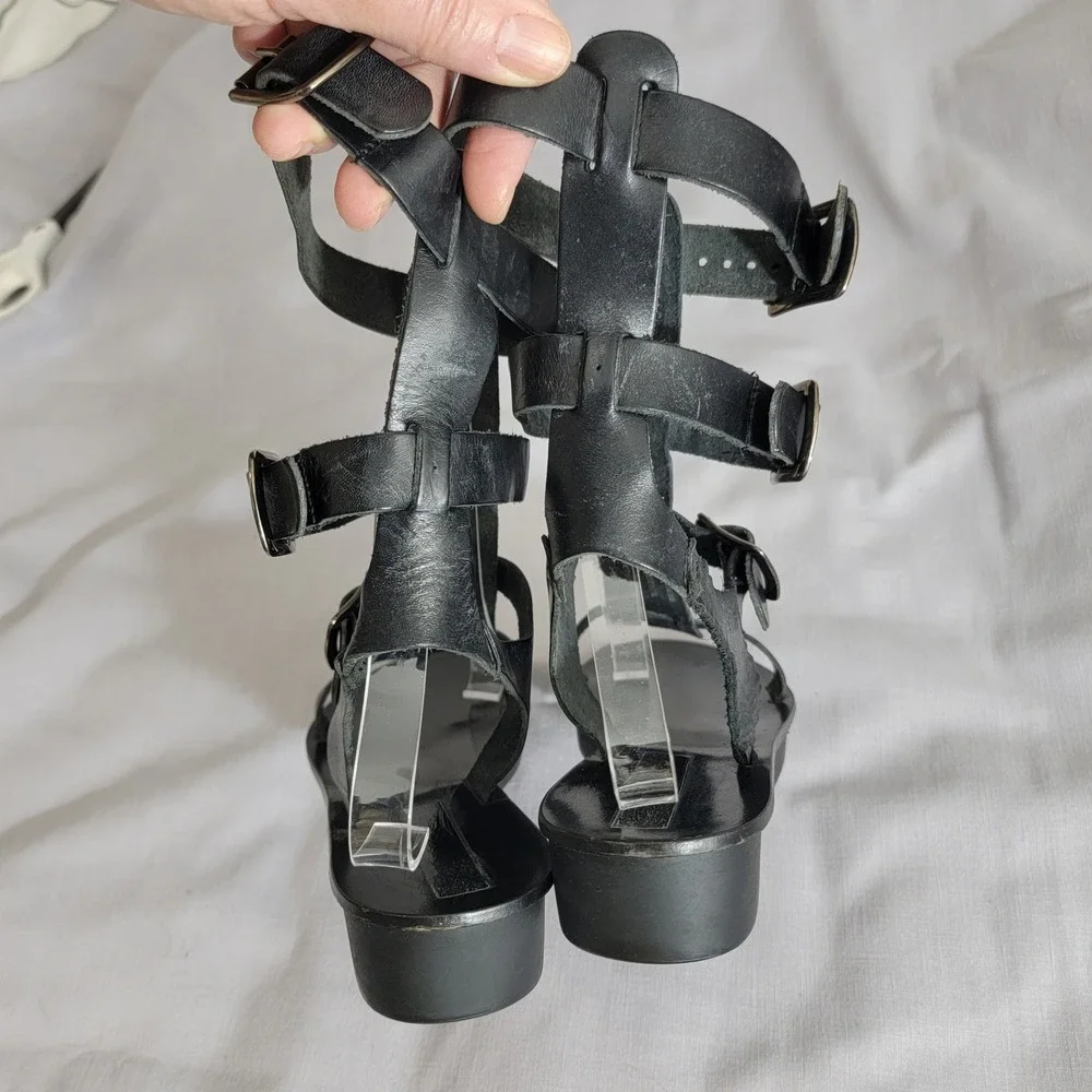 VTG 90s‎ Steve Madden Magnus Black Leather Gladiator Sandals Made in Italy sz 8